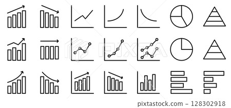Graph business icon line drawing black simple set 128302918