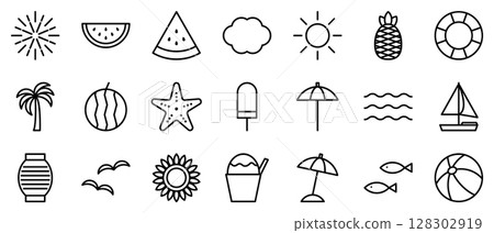 Summer icon set line drawing vector set Summer icon set line drawing vector set 128302919