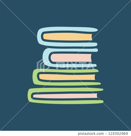 Doodle pile of books icon hand drawn in a modern minimalistic style 128302969