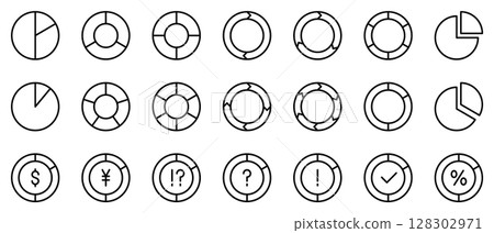 Pie chart icon line drawing vector simple black set 128302971