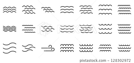 Wave simple icon vector line drawing black set Wave simple icon vector line drawing black set 128302972