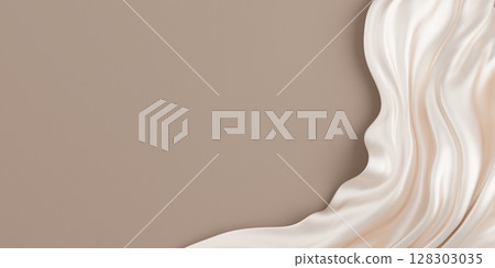 Beige fabric on brown background with copy space 3D render Beige fabric on brown background with copy space 3D render 128303035