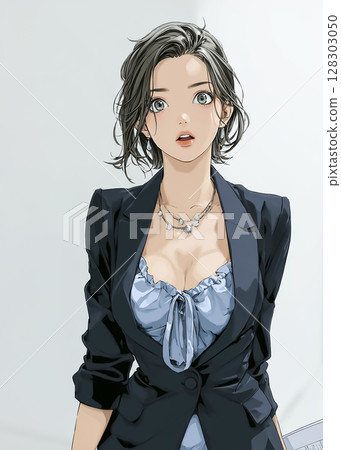 Illustration material of a businesswoman surprised with her mouth open 128303050