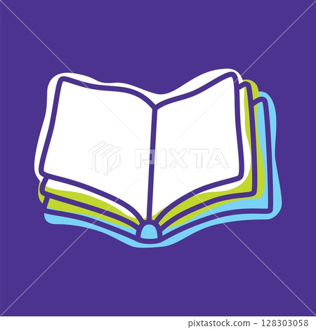Doodle open book icon hand drawn with thin line and colorful blob 128303058