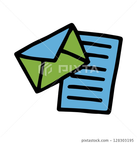 Doodle Open envelope with letter icon or logo, hand drawn, thin black line and colored Doodle Open envelope with letter icon or logo, hand drawn, thin black line and colored 128303195