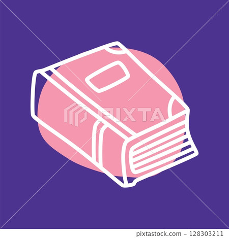 Doodle book icon hand drawn with thin line and colorful blob Doodle book icon hand drawn with thin line and colorful blob 128303211