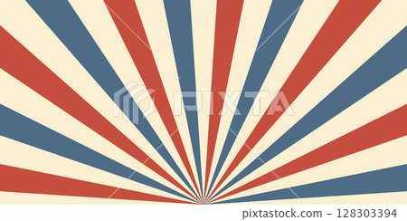 Circus vintage tent background. Retro sun rays pattern. Vintage starburst poster. Star burst radial lines texture. Red stripes. Circus, carnival, summer fair backdrop. Vector illustration 128303394