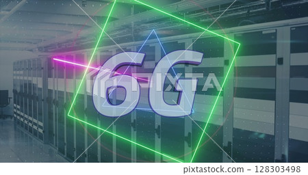Image of 6g text over server room 128303498