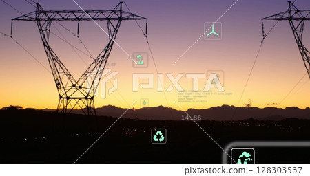 Image of digital icons and data processing over power lines Image of digital icons and data processing over power lines 128303537