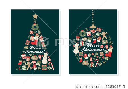Christmas tree with ornaments vector illustration 128303745