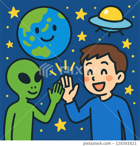 Earthlings interacting with aliens 128303821