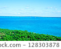 Irabu Bridge and the Miyako Blue: A magnificent view of the ocean from a high point in the tropics 128303878