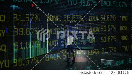 Image of financial data processing over businessman in office 128303976