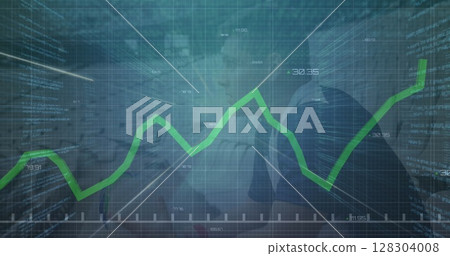 Image of statistics and data processing over rugby player in sports stadium Image of statistics and data processing over rugby player in sports stadium 128304008