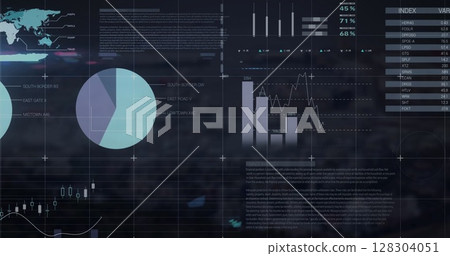 Image of financial data processing over landscape Image of financial data processing over landscape 128304051