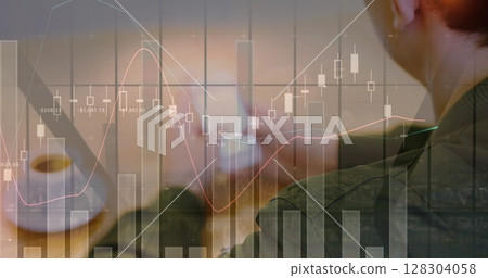 Image of statistics and data processing over businessman using smartphone Image of statistics and data processing over businessman using smartphone 128304058