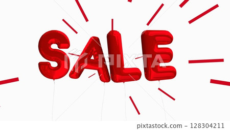 Image of red balloon sale text with red reys on white background 128304211