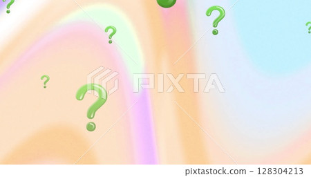 Image of green question marks over pastel background 128304213