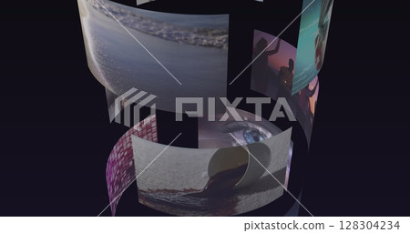 Composite image of rotating tube of business, leisure and technology screens 128304234