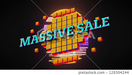 Massive sale text over abstract shapes against water reflection effect on black background Massive sale text over abstract shapes against water reflection effect on black background 128304244