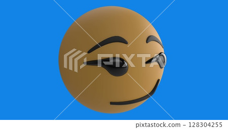 Digital image of smirk face emoji against blue background 128304255