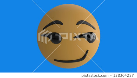 Digital image of smirk face emoji against blue background Digital image of smirk face emoji against blue background 128304257