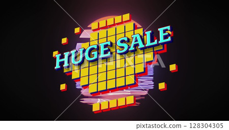 Image of huge sale text over squares and retro background 128304305