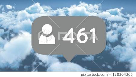 On sky background, human icon with number highlighting social media engagement 128304365