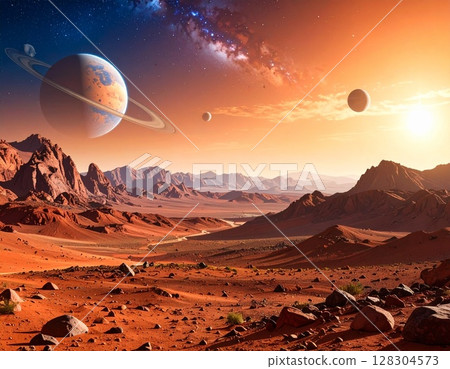 Background illustration of space seen from Mars 128304573