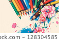 Colored pencils and flowers 128304585
