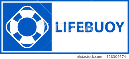 Lifebuoy sign. Drowning first aid icon. Emergency rescue lifebuoy label. 128304674