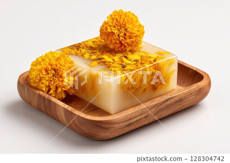 3D render of a beautiful bar of soap in a wooden stand 128304742