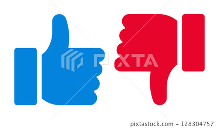 Like and dislike symbol set. Thumbs up and thumbs down icons. Social media buttons. 128304757