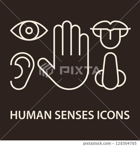 Five senses icon set. Taste, sight, touch, smell, hearing symbols. Five senses icon set. Taste, sight, touch, smell, hearing symbols. 128304785