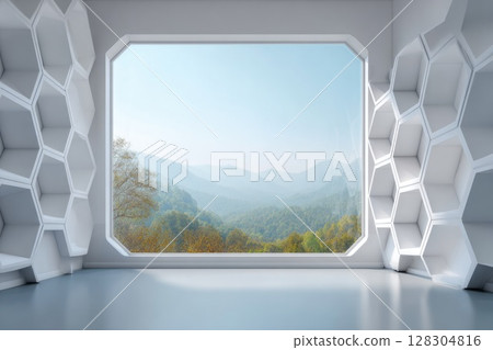 Modern interior design of an empty white room Modern interior design of an empty white room 128304816