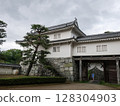 Scenery of Nihonmatsu Castle's main gate and stone walls Fukushima's historic castle architecture 128304903