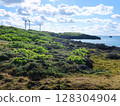 Natural scenery of Nishihennazaki and the cape where wind turbines stand Seaside scenery of Miyakojima, Okinawa 128304904