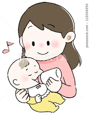 一位母親餵食嬰兒的插圖 128304950
