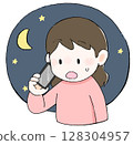 Illustration of a mother calling a night clinic Emergency Woman calling at night 128304957