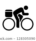 Bicycle courier icon, delivery service on bike symbol. Delivering package, fast shipping, courier express on bicycle sign. 128305090