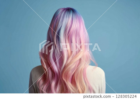 Woman with pastel purple and orange hair Woman with pastel purple and orange hair 128305224