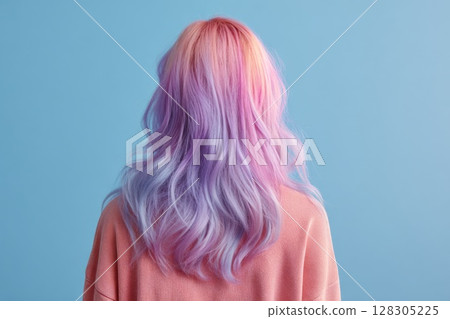 Woman with pastel purple and orange hair Woman with pastel purple and orange hair 128305225