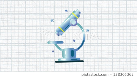 Image of microscope over blue grid on white backgraund 128305362
