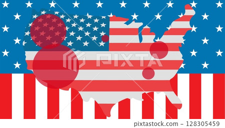 Image of usa map coloured in american flag over american flag 128305459
