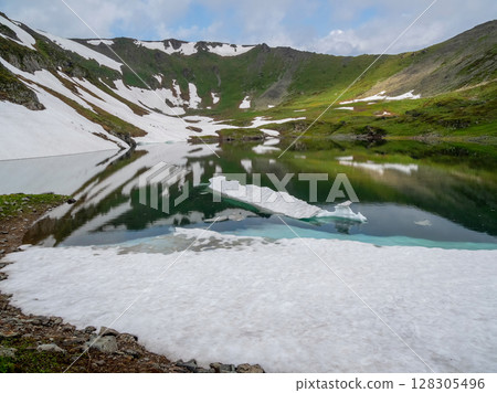 Picturesque mountain landscape with a lake Picturesque mountain landscape with a lake 128305496