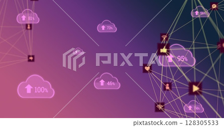 Image of network of connections on purple background Image of network of connections on purple background 128305533