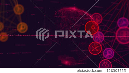 Image of network of connections over globe 128305535