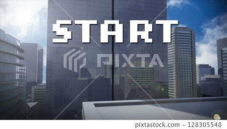 Image of start text over digital cityscape Image of start text over digital cityscape 128305548