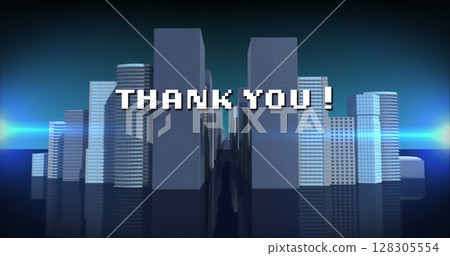Image of thank you text over digital cityscape 128305554