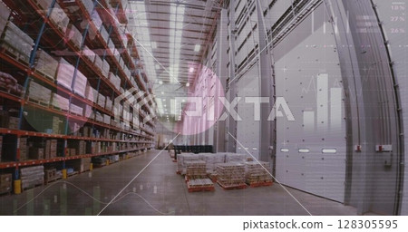 Image of data processing over empty warehouse Image of data processing over empty warehouse 128305595